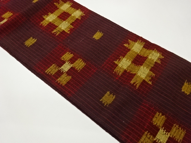 JAPANESE NAGOYA OBI / MAWATA TSUMUGI / WOVEN ABSTRACT GRID